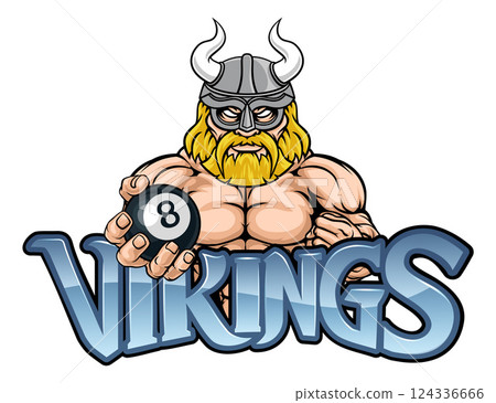 Viking Pool 8 Ball Billiards Mascot Cartoon Viking Pool 8 Ball Billiards Mascot Cartoon 124336666