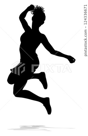 Happy Woman Jumping For Joy Silhouette Person Happy Woman Jumping For Joy Silhouette Person 124336671