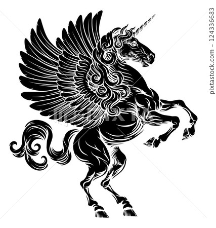 Unicorn Pegasus Horse Crest Heraldic Coat of Arms 124336683