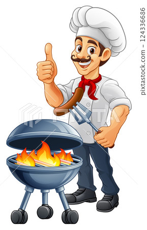 Chef Cartoon Barbecue Cook Man Mascot Character Chef Cartoon Barbecue Cook Man Mascot Character 124336686