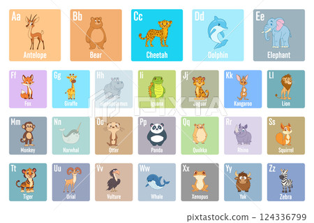 Animal alphabet cards set clipart design illustration 124336799