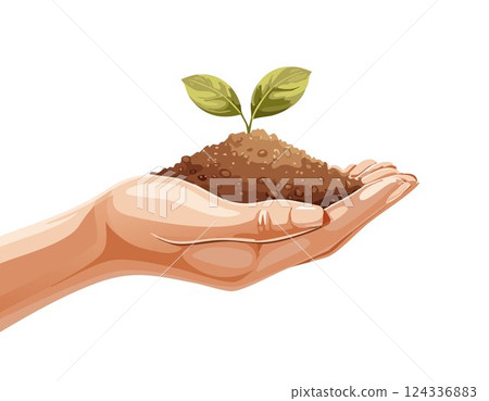 Hand holding soil in for planting. Environmental growth, save planet friendly. 124336883