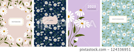 Floral patterned covers for notebook, calendar, journal or sketchbook. Botanical backgrounds and Floral patterned covers for notebook, calendar, journal or sketchbook. Botanical backgrounds and 124336951