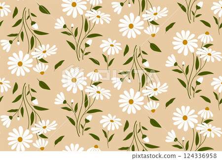 Seamless floral pattern with daisy flowers 124336958