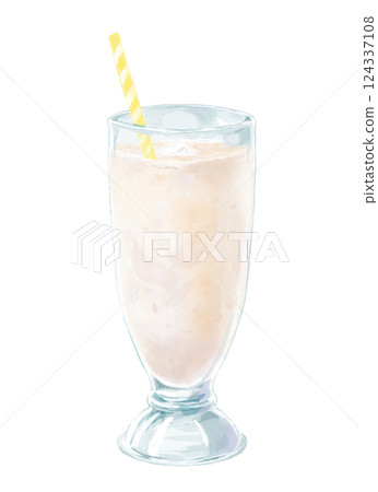玻璃杯中香蕉汁的水彩插圖 玻璃杯中香蕉汁的水彩插圖 124337108