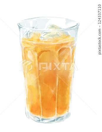 Watercolor illustration of iced tea in a glass Watercolor illustration of iced tea in a glass 124337110