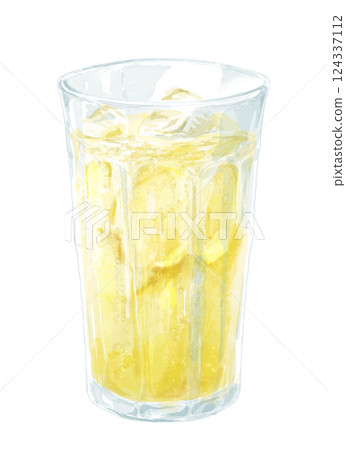 Watercolor illustration of ginger ale in a glass 124337112