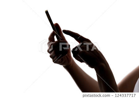 Senior woman silhouette smartphone 124337717