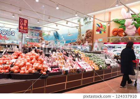 三月：假日在當地超市購物 124337910