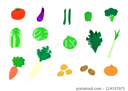 Illustration set of 15 designated Japanese vegetables 124337973