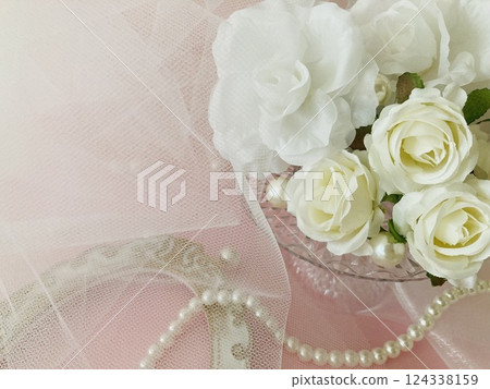 White roses, pearls and tulle 124338159