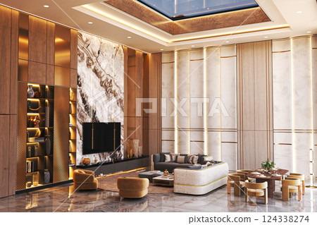 Luxurious living room with marble accents Luxurious living room with marble accents 124338274