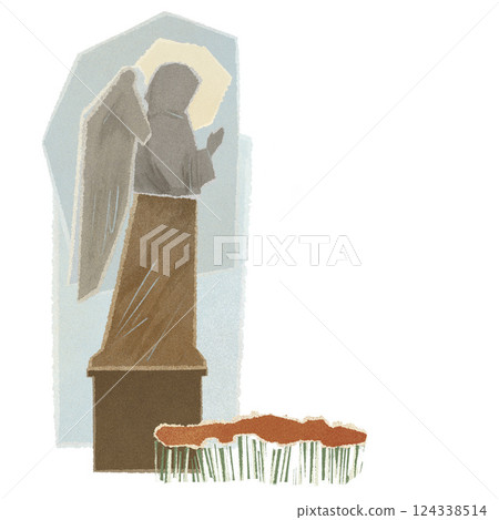 Statue of praying angel and poppies, illustration isolated on white background Statue of praying angel and poppies, illustration isolated on white background 124338514
