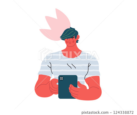 Writing people, modern flat vector concept illustration- standing man thoughtfully writing on tablet, bubble near head Metaphor for reflection, personal insight, contemplation, creative expression 124338872
