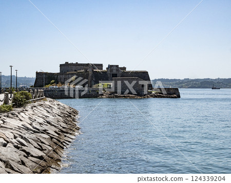 Castelo de San Anton guarding the harbour entrance of La Coruna in Spain 124339204