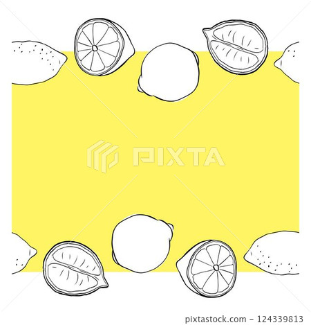 Lemons whole and cut seamless horizontal border frame. black and white colored Citrus lemons line graphic ink vector art. Design for menu, package, cosmetic, textile, package Lemons whole and cut seamless horizontal border frame. black and white colored Citrus lemons line graphic ink vector art. Design for menu, package, cosmetic, textile, package 124339813