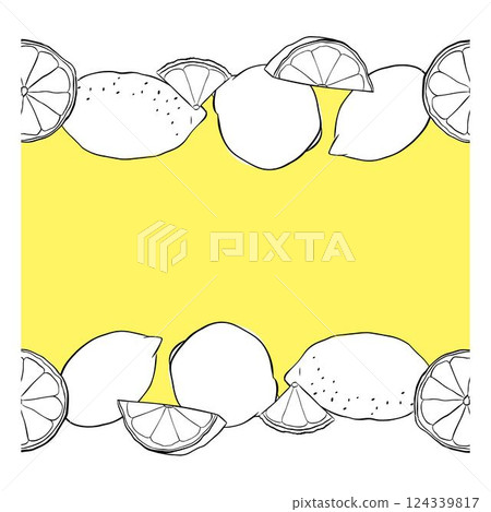 Lemons cut, slices and whole seamless horizontal border frame. black and white colored Citrus lemons line graphic ink vector art. Template for food design, recipe, cook book, packages, menu, food ads Lemons cut, slices and whole seamless horizontal border frame. black and white colored Citrus lemons line graphic ink vector art. Template for food design, recipe, cook book, packages, menu, food ads 124339817