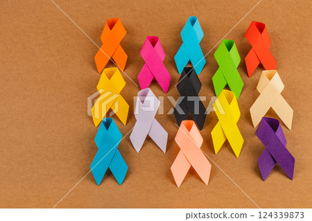 Various awareness ribbons representing different health campaigns and causes 124339873