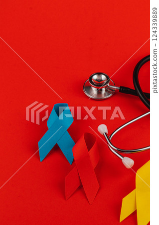 Colorful awareness ribbons symbolize support for various health campaigns 124339889