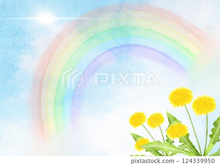 蒲公英和藍天的水彩插圖 蒲公英和藍天的水彩插圖 124339950