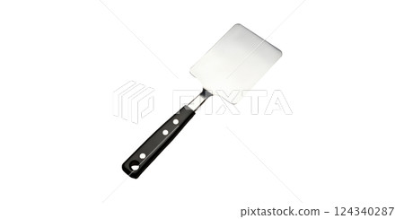 Metal Spatula With Black Handle. Essential Kitchen Utensil For Cooking And Baking Isolated On Transparent Background Metal Spatula With Black Handle. Essential Kitchen Utensil For Cooking And Baking Isolated On Transparent Background 124340287