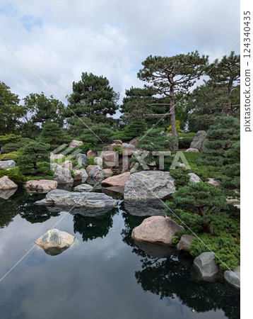 Serene Japanese Garden at Como Regional Park with Tranquil Pond and Greenery Serene Japanese Garden at Como Regional Park with Tranquil Pond and Greenery 124340435