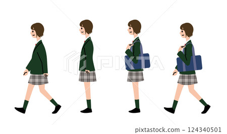 A walking high school girl and a stopping high school girl 124340501