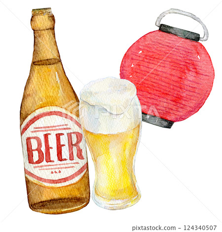 Watercolor illustration: Delicious beer at the summer festival 124340507