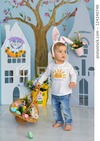 Baby girl celebrate Easter. Baby girl celebrate Easter. 124340746