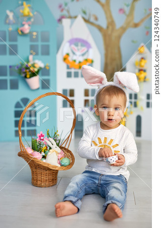 Baby girl celebrate Easter. Baby girl celebrate Easter. 124340749