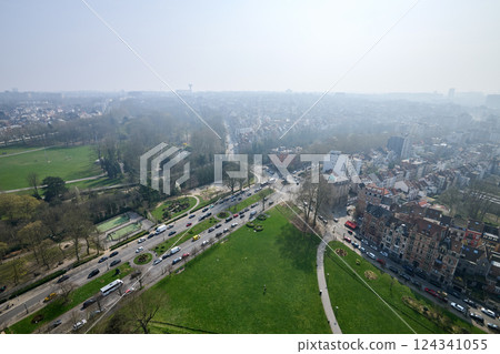 Aerial view on the north of Brussels on a misty day 124341055