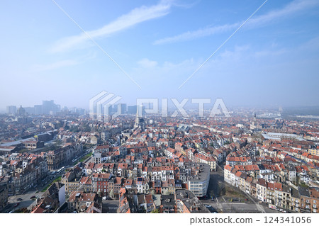 Aerial view on the north of Brussels on a misty day Aerial view on the north of Brussels on a misty day 124341056