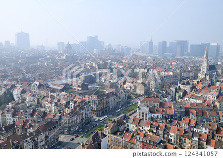 Aerial view on the north of Brussels on a misty day Aerial view on the north of Brussels on a misty day 124341057
