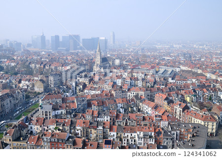 Aerial view on the north of Brussels on a misty day Aerial view on the north of Brussels on a misty day 124341062