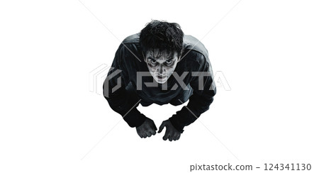 Creepy Zombie Character In Dark Clothing. Horror And Halloween Theme Isolated On Transparent Background 124341130
