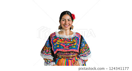 Traditional Mexican Dress With Floral Embroidery. Cultural Heritage And Festive Attire Isolated On Transparent Background 124341177