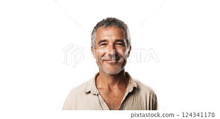Smiling Mature Man In Casual Shirt. Portrait Of Confidence And Contentment Isolated On Transparent Background Smiling Mature Man In Casual Shirt. Portrait Of Confidence And Contentment Isolated On Transparent Background 124341178