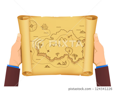 Old pirate map of treasure island on an old parchment 124341226