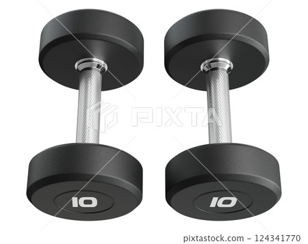 Two blank Round Rubber Dumbbells with number 10, weightlifting gym equipment 124341770