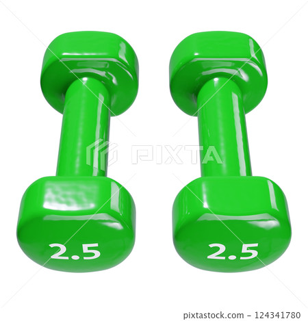 Round vinyl rubber Dumbbells, weightlifting gym equipment side view 124341780