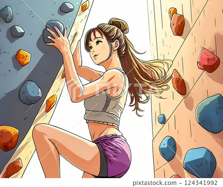 享受抱石的年輕女子圖片素材 124341992