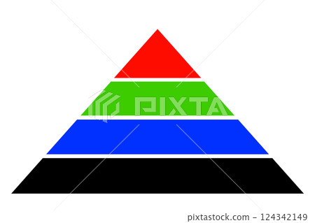 Four-tiered pyramid of colorful triangles in red, blue, green and black. Business icon illustration 124342149
