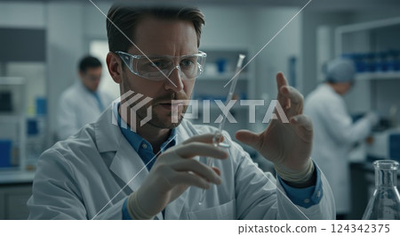 young chemist working in the lab young chemist working in the lab 124342375