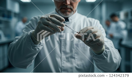 doctor in uniform holding syringe doctor in uniform holding syringe 124342379