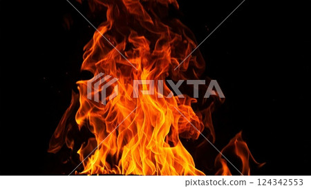 紅熱的火焰水平背景紋理16：9影片尺寸相容傳單小冊子AI生成素材 124342553