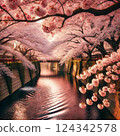 Cherry blossoms along the river 124342578