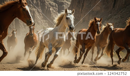 horses on the desert in gallop horses on the desert in gallop 124342752