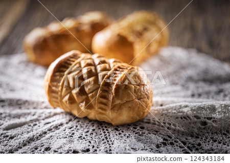 Oscypki - Traditional salty smoked cheese made from sheep's milk from the Polish region of Zakopane under the High Tatras 124343184