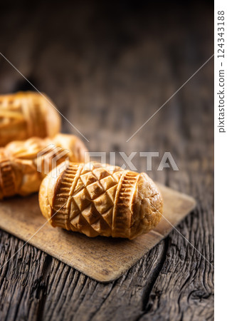 Oscypki - Traditional salty smoked cheese made from sheep's milk from the Polish region of Zakopane under the High Tatras 124343188