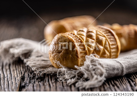 Oscypki - Traditional salty smoked cheese made from sheep's milk from the Polish region of Zakopane under the High Tatras 124343190